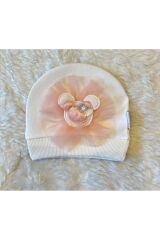 3’'lü Pembe Beyaz Somon Kız Bebek Çocuk Penye Şapka Bere