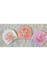 3’'lü Pembe Beyaz Somon Kız Bebek Çocuk Penye Şapka Bere