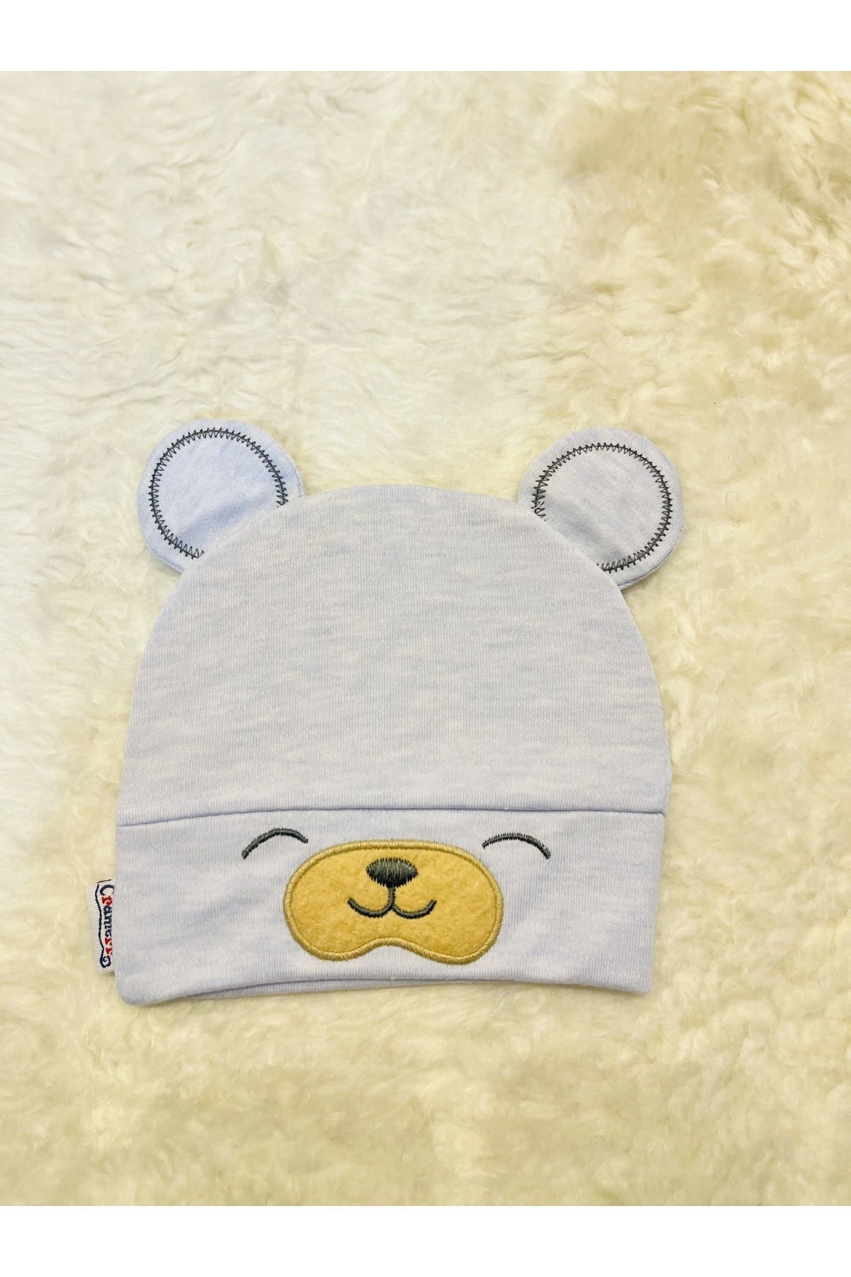 Mavi Ayıcık Figürlü Kız Erkek Bebek Çocuk Penye Şapka Bere