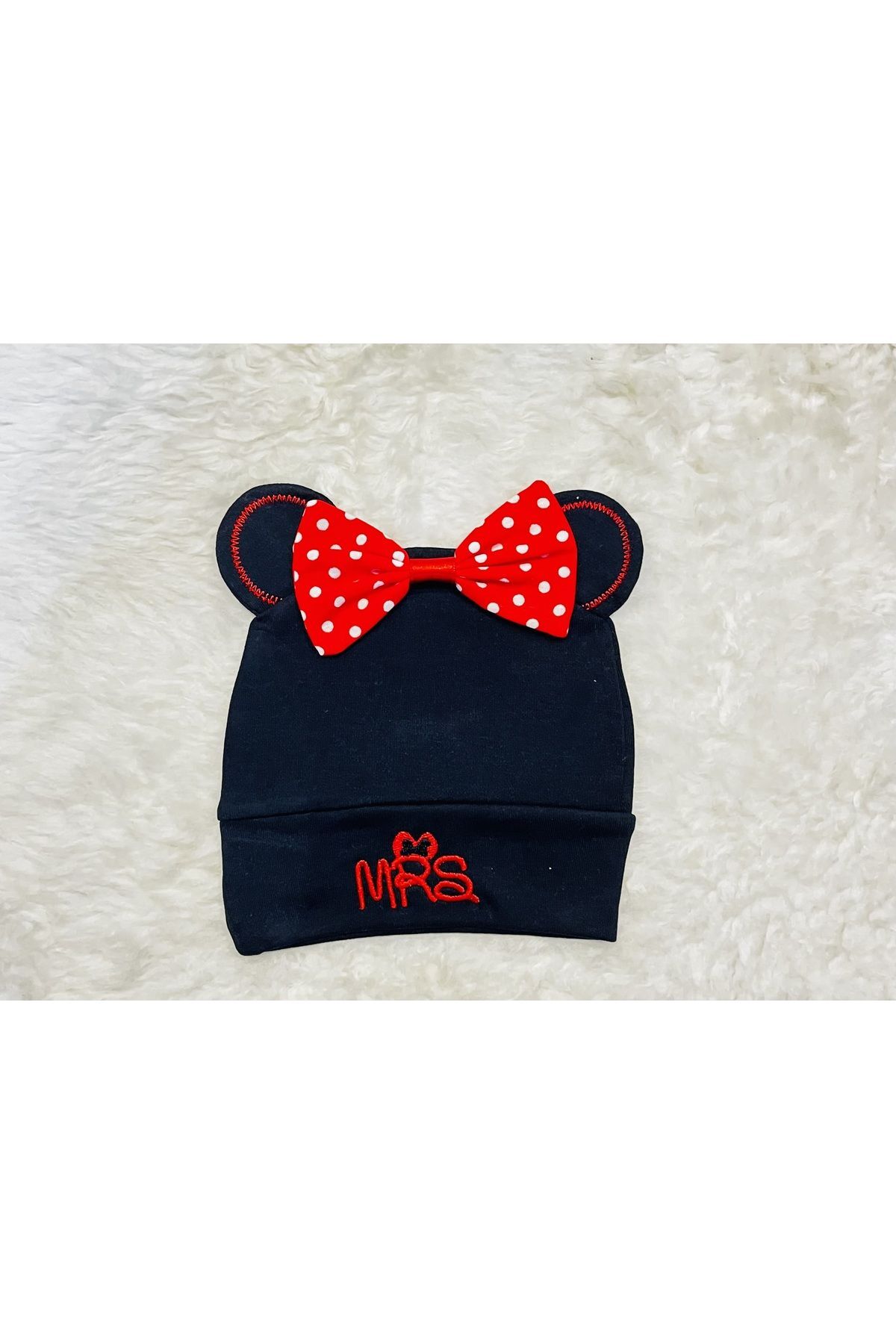 Siyah Mickey Mouse Figürlü Kız Erkek Bebek Çocuk Penye Şapka Bere