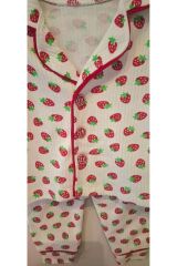 Çilekli ikili bebek takım Düğmeli pijama takım