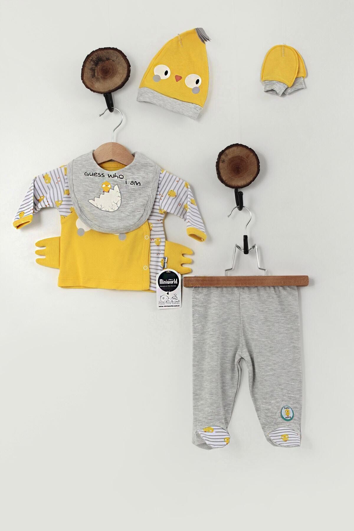 Unisex Bebek Sarı Civciv Baskılı 5'li Takım