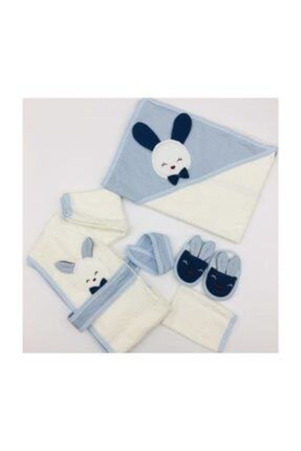 Erkek Bebek Havlu Bornoz Seti 826 Bebek Doğum Hediyesi Banyo Takımı Baby Gift