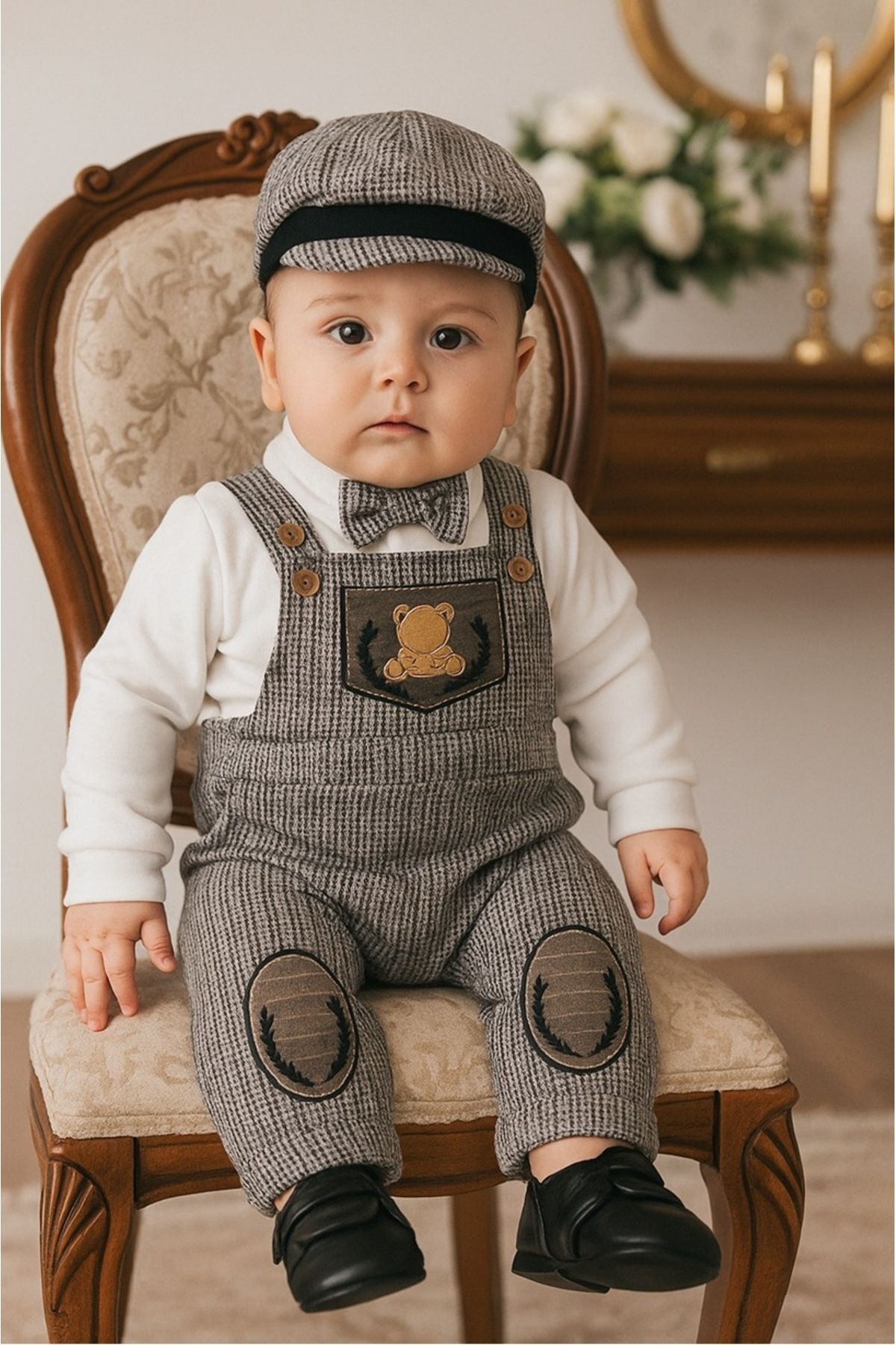 Erkek Bebek Kahverengi Salopet Takım