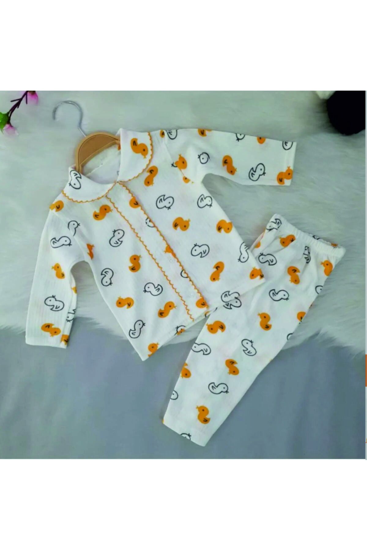 Düğmeli ikili Bebek Pijama Takımı Sarı - 0-1 Ay