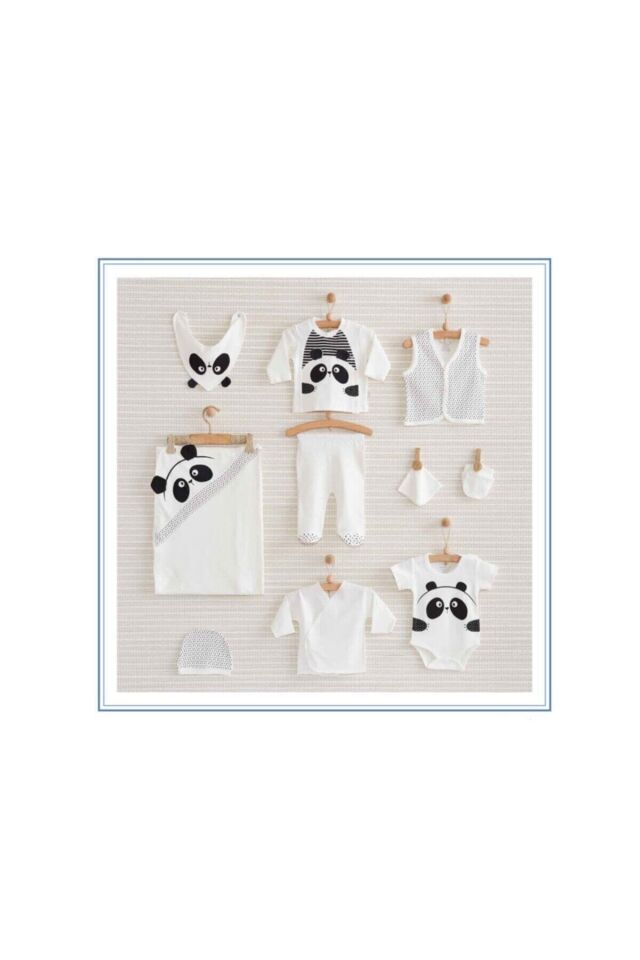 Nenny Baby Panda 10'lu Erkek Bebek Zıbın Set Yeni Doğan Hastane Çıkışı -siyah&beyaz