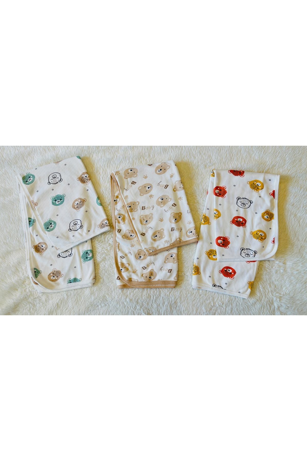 3 lü Çift Katlı Organik Pamuk Kumaş Bebek Kundak Battaniyesi