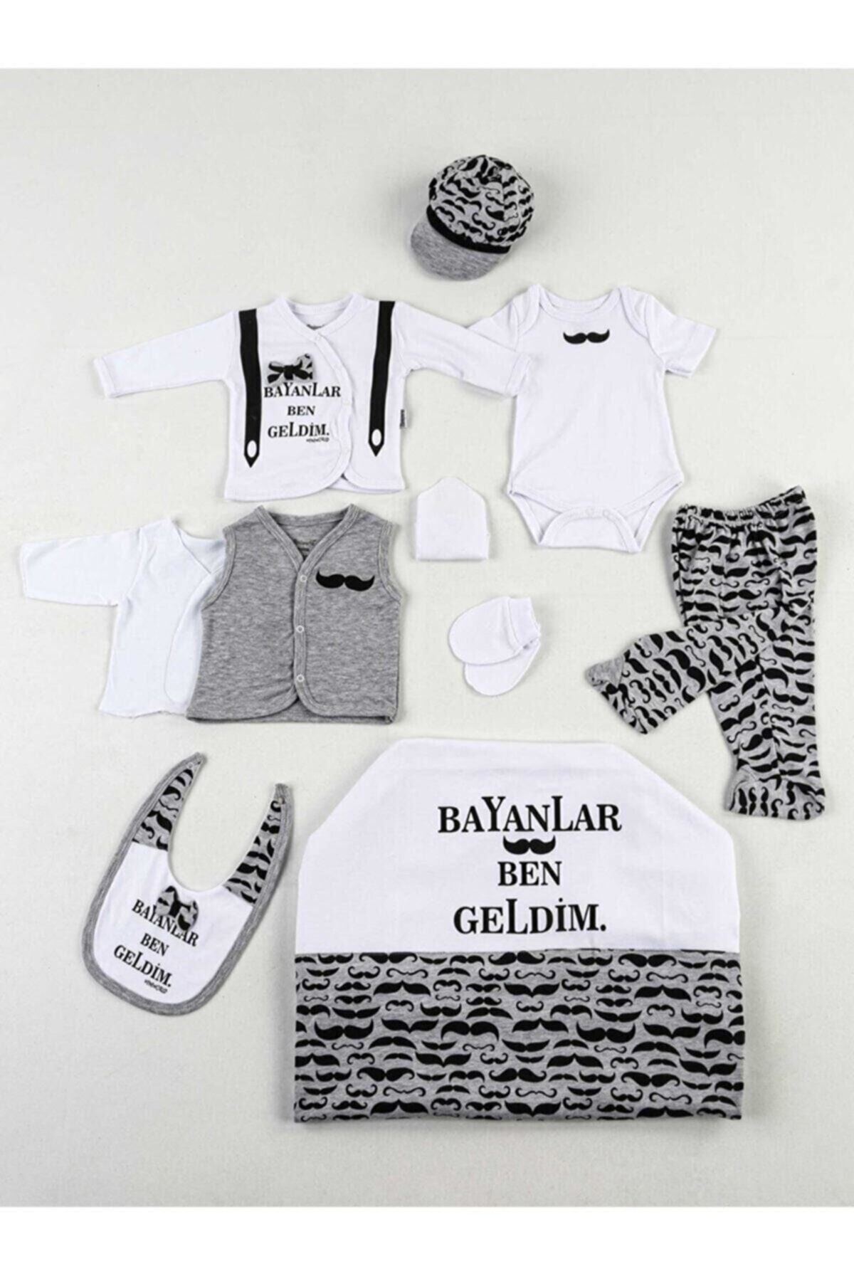 Gri Beyaz Ben Geldim 10 Lu Yenidoğan Erkek Bebek Hastane Çıkışı 10014822