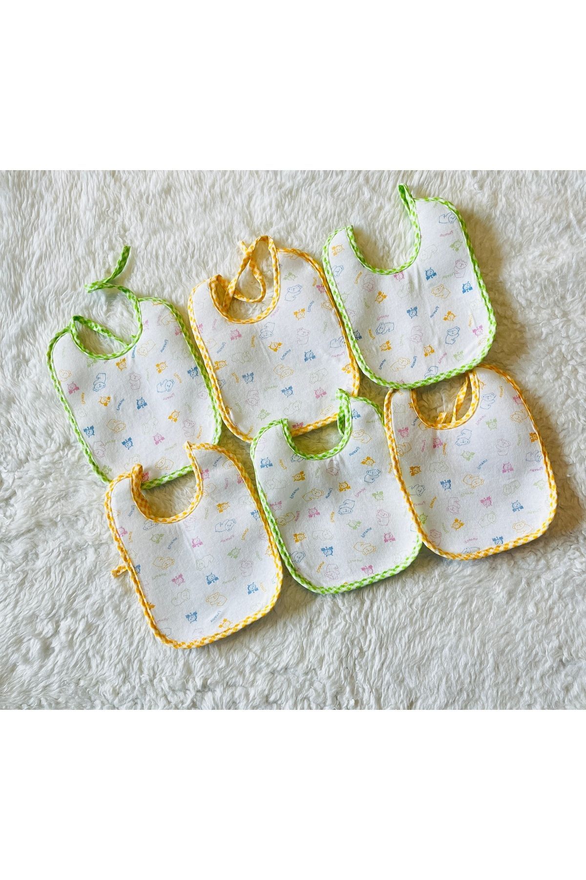 6 lı Karışık Renk Sıvı Geçirmez Bagcıklı Bebek Mama Önlüğü