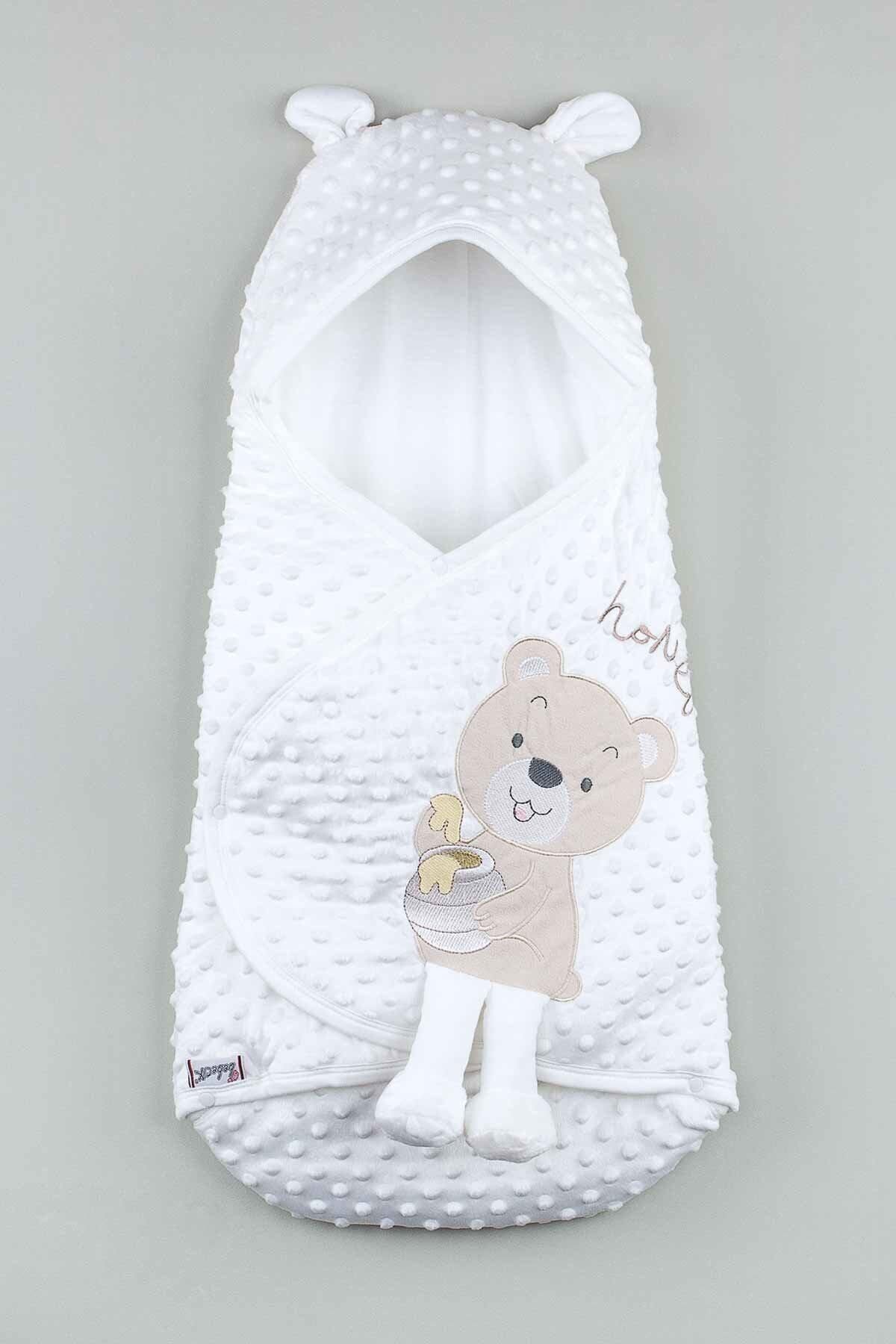Beyaz Erkek Bebek Ayıcıklı Nohut Kundak