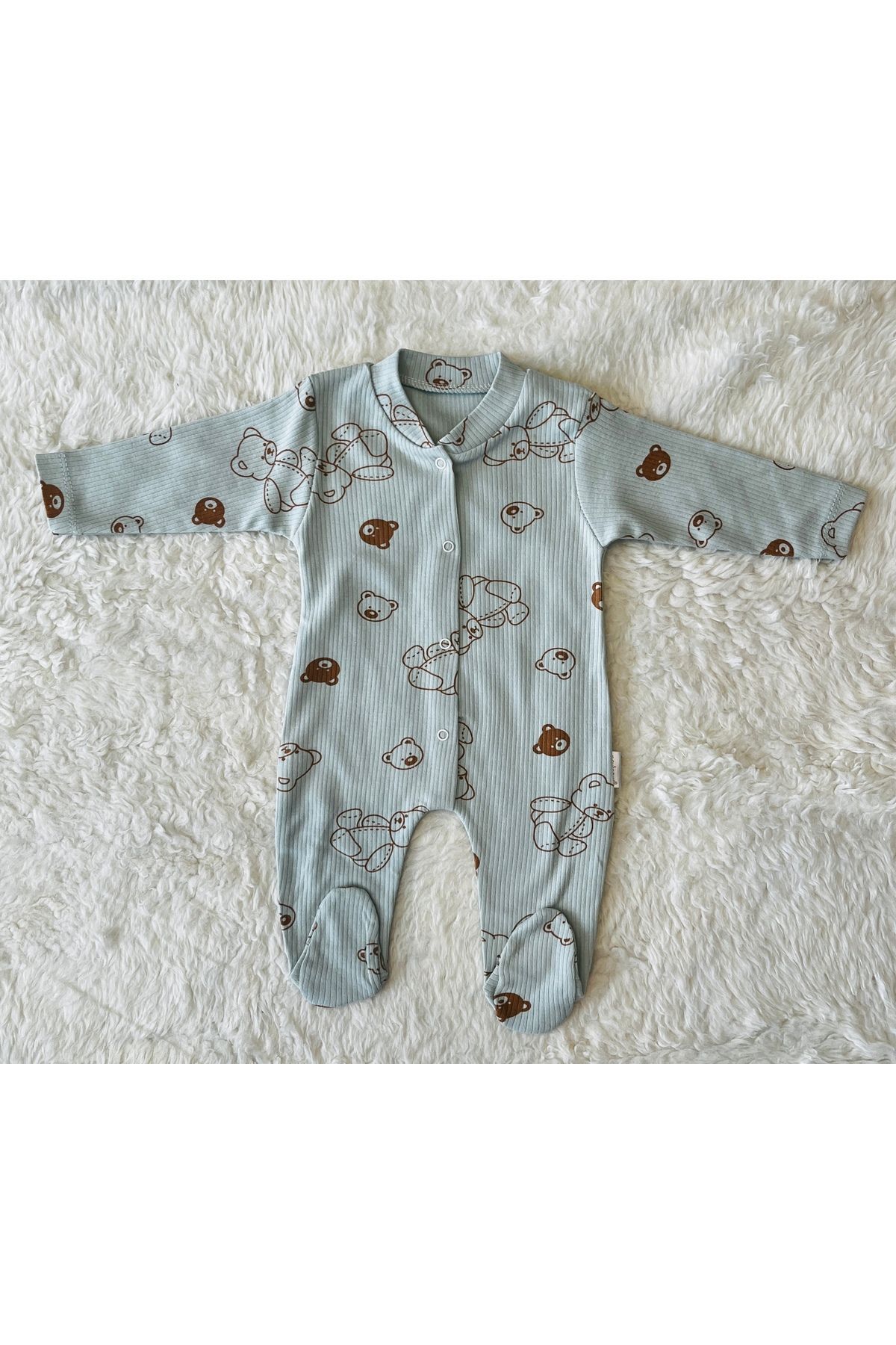 Yeşil Organik Kız Erkek Bebek Pamuk Kumaş Çıtçıtlı Tulum