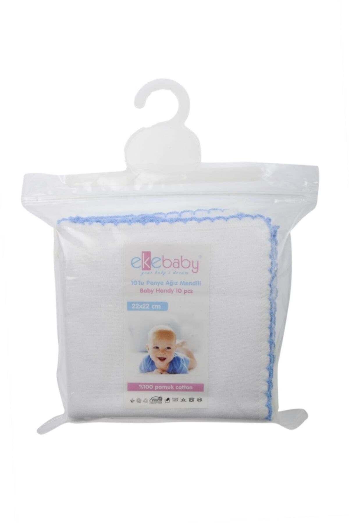 Ekebaby 10'lu Mavi [22*22] Ebat Penye Bebek Ağız Mendili