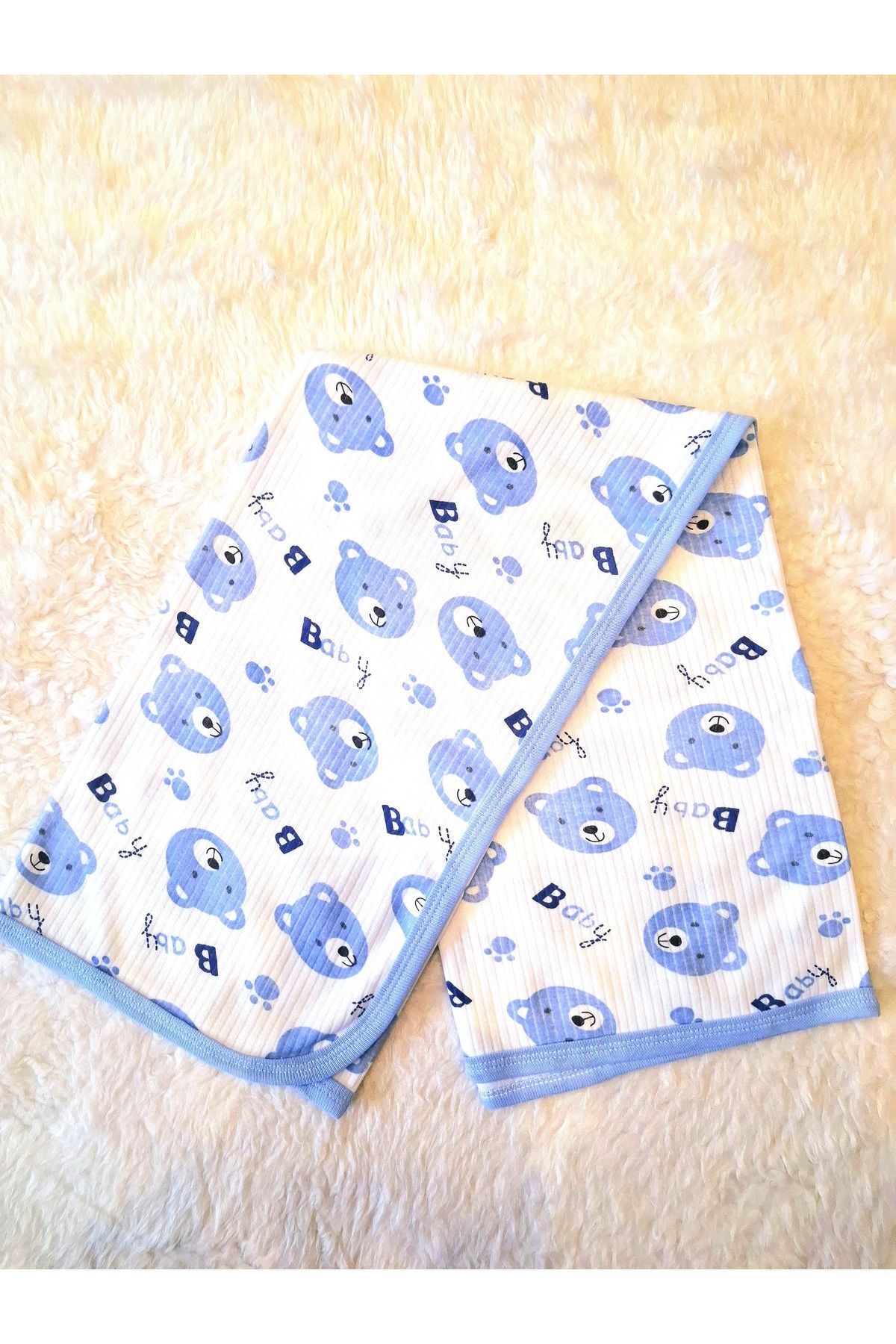 Mavi baby fitilli kumaş organik bebek kundak battaniyesi