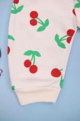 Kiraz Desenli Bebek Beyaz Tulum