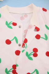 Kiraz Desenli Bebek Beyaz Tulum