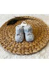 3’lü Kurdeleli Mavi Gri Vizon Kız Erkek Bebek Triko Patik