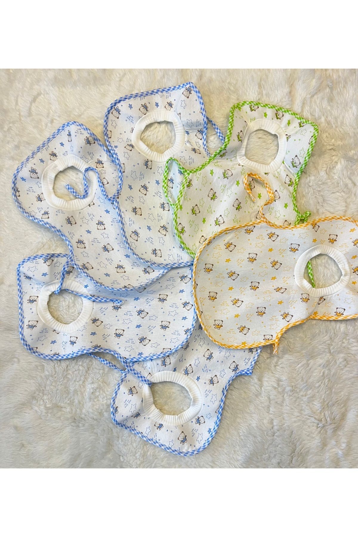 6’lı Ayıcıklı Sıvı Geçirmez Boyundan Geçmeli Kız Erkek Bebek Çocuk Büyük Önlük