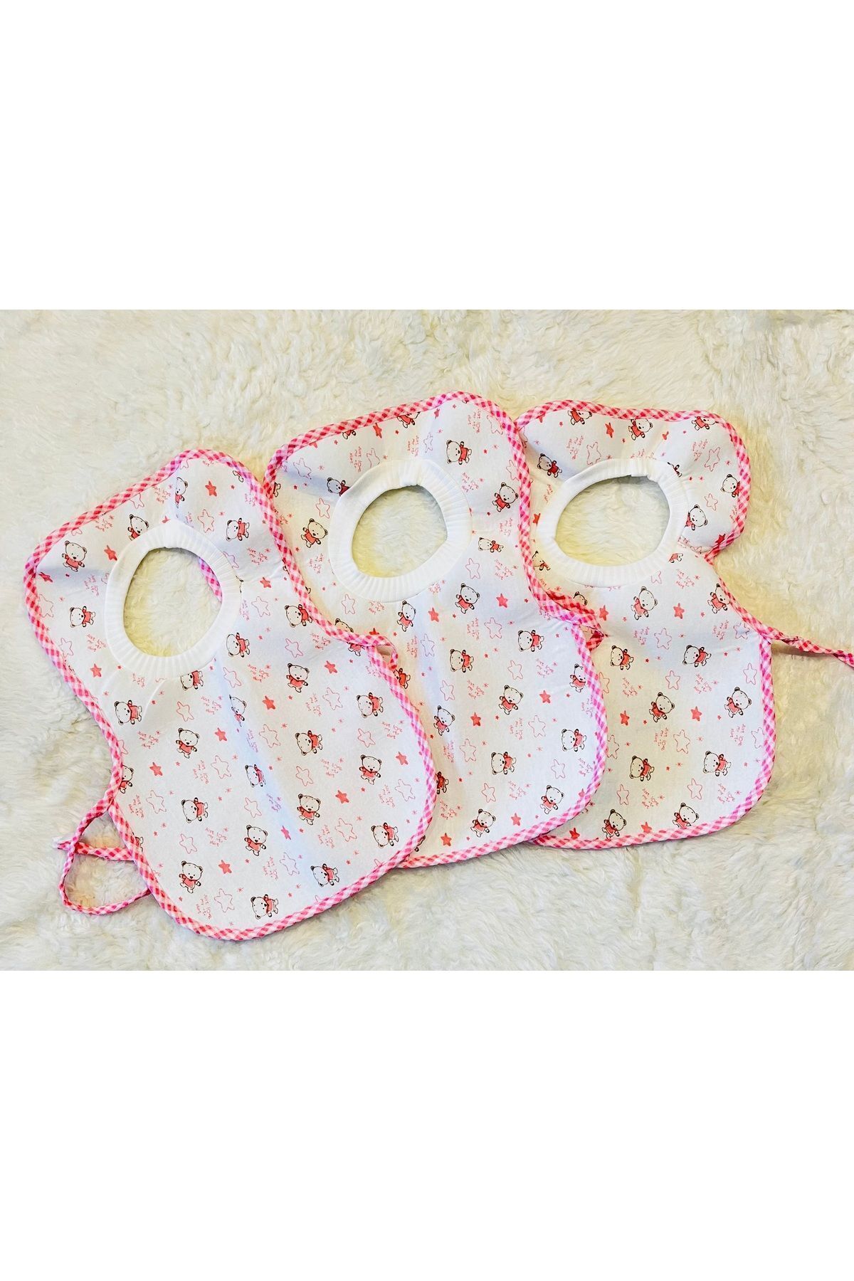 3’lü Ayıcıklı Sıvı Geçirmez Boyundan Geçmeli Kız Erkek Bebek Çocuk Büyük Önlük