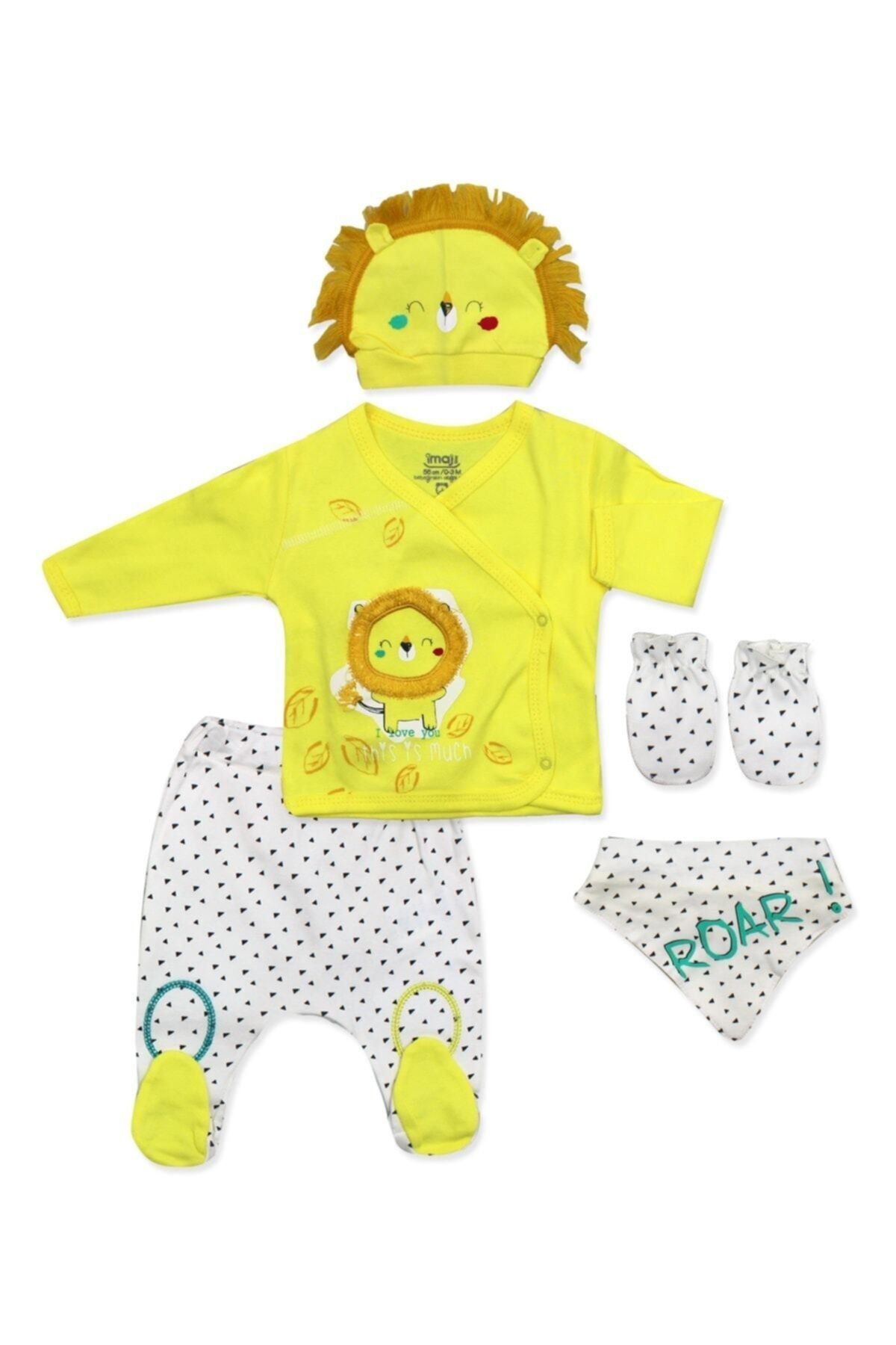 Sarı Yeleli Aslan Motifli 5 Li Bebek Takımı K1319