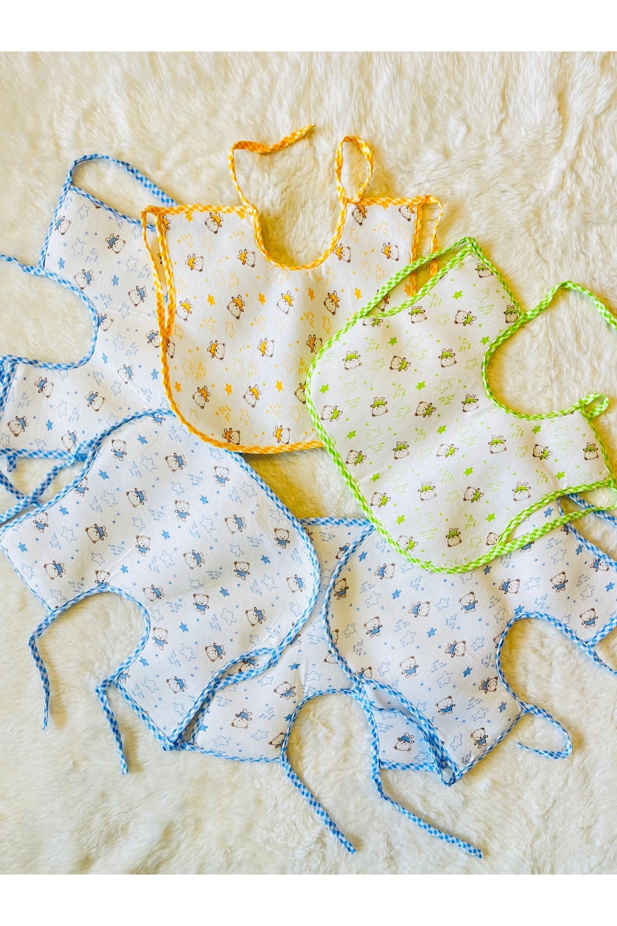 6’lı Ayıcıklı Sıvı Geçirmez Koldan Giymeli Kız Erkek Bebek Çocuk Büyük Önlük