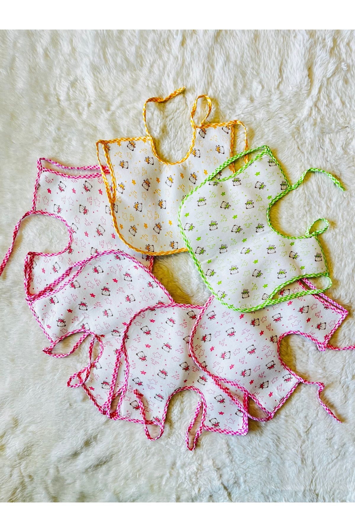 6’lı Ayıcıklı Sıvı Geçirmez Koldan Giymeli Kız Erkek Bebek Çocuk Büyük Önlük