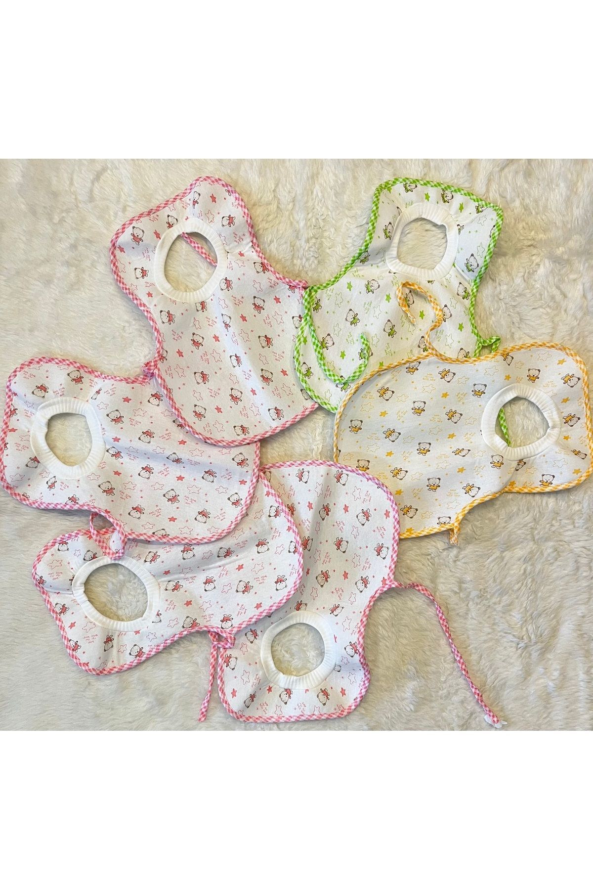 6’lı Ayıcıklı Sıvı Geçirmez Boyundan Geçmeli Kız Erkek Bebek Çocuk Büyük Önlük