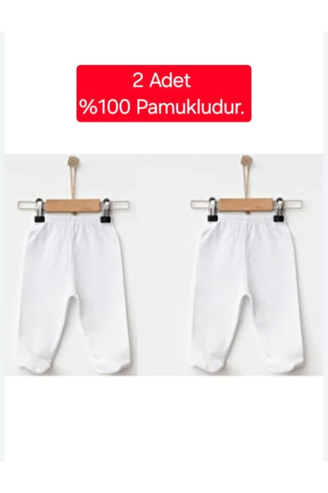 Organik Patikli Unisex Bebek Tek Alt 2'li Set Beyaz - 0-3 Ay