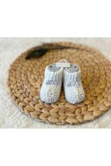 Kurdeleli Ekru Kız Erkek Bebek Triko Patik