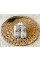 Kurdeleli Ekru Kız Erkek Bebek Triko Patik