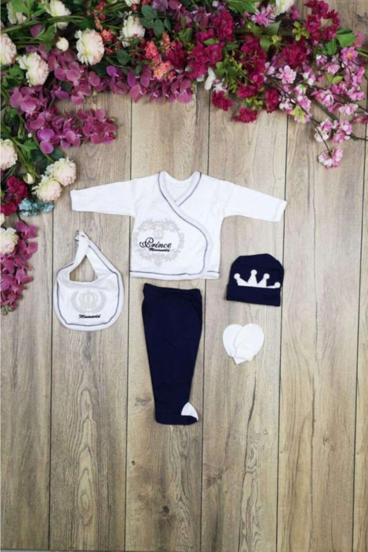 Mavi Erkek Prince 5 Parça Hastane Çıkışı Zıbın Set