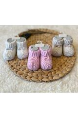 Kurdeleli Ekru Kız Erkek Bebek Triko Patik