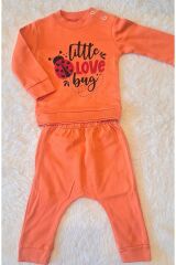 2’li Fitilli Kumaş Somon Ayıcık Desenli Kız Bebek Çocuk Alt Üst Pijama Takımı