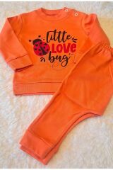 2’li Fitilli Kumaş Somon Ayıcık Desenli Kız Bebek Çocuk Alt Üst Pijama Takımı