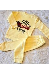 2’li Fitilli Kumaş Civciv Desenli Kız Erkek Bebek Çocuk Alt Üst Pijama Takımı