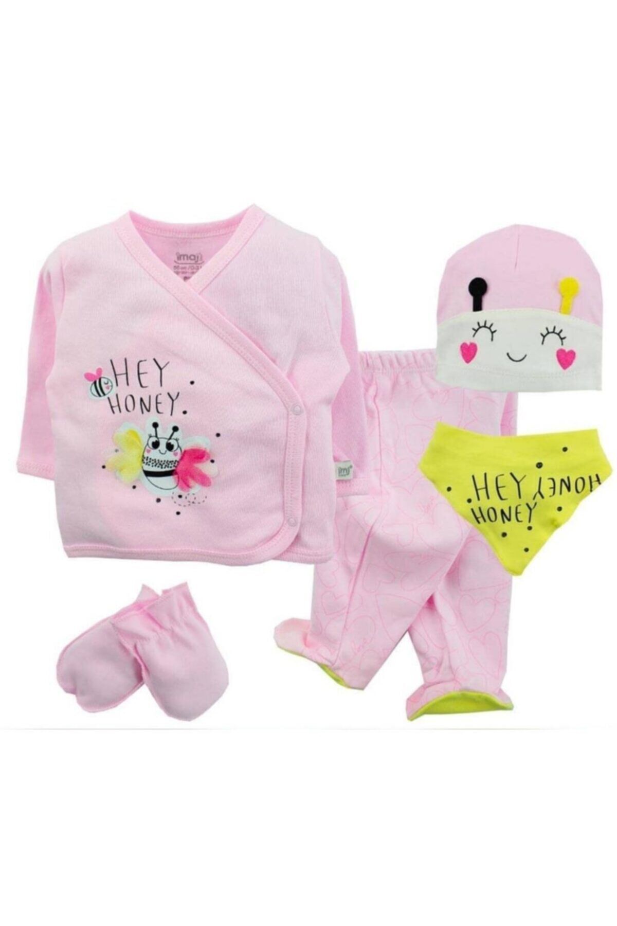 Kız Bebek Pembe Time Arılı Kız 5 Parça Zıbın Seti Hastane Çıkışı 5077 Pembe - 0-3 Ay