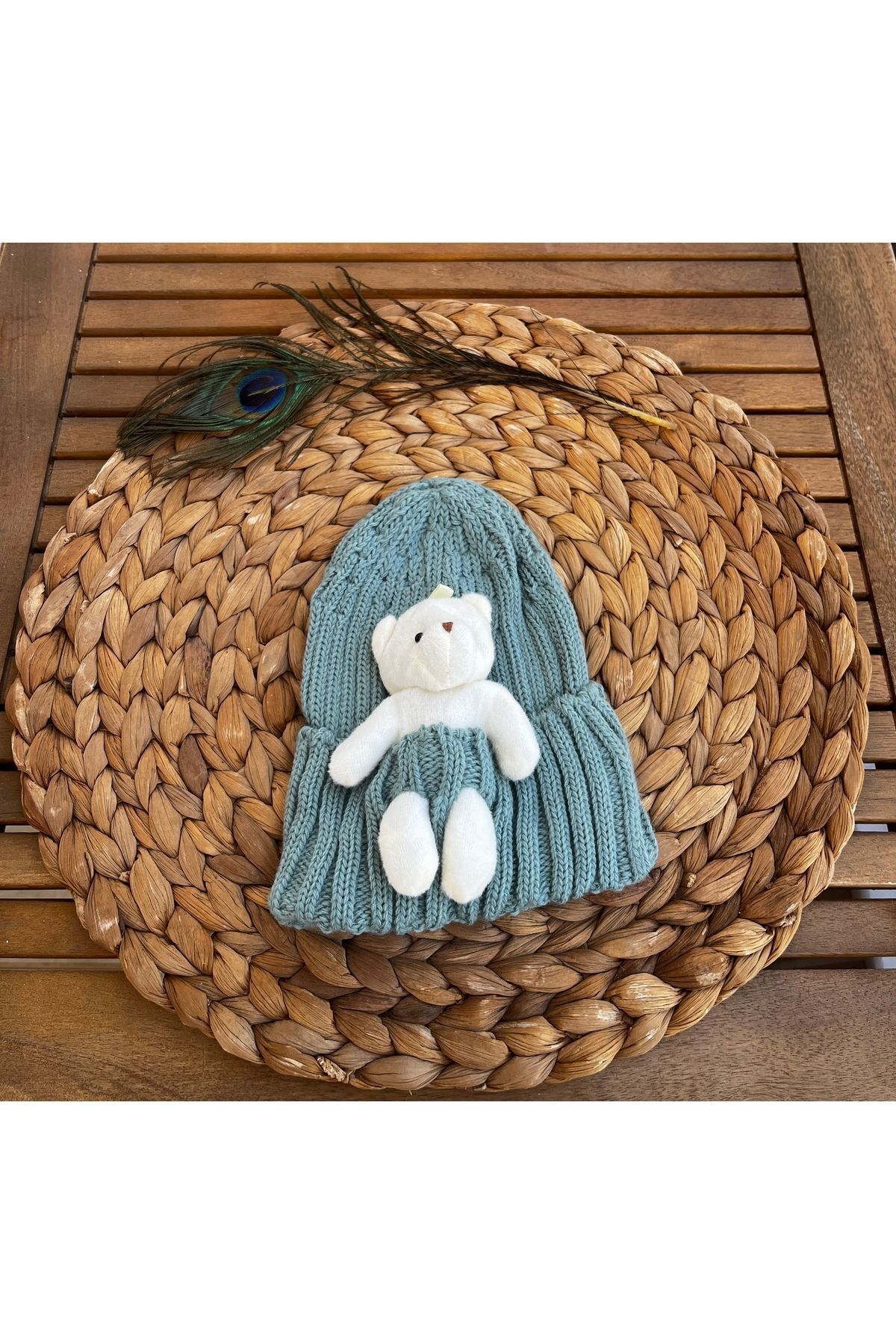 Ayıcıklı Bebek Çocuk Yün Triko Bere