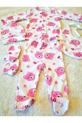 Pembe 5li Fitilli Organik Kumaş Bebek Takım Hastane Çıkışı