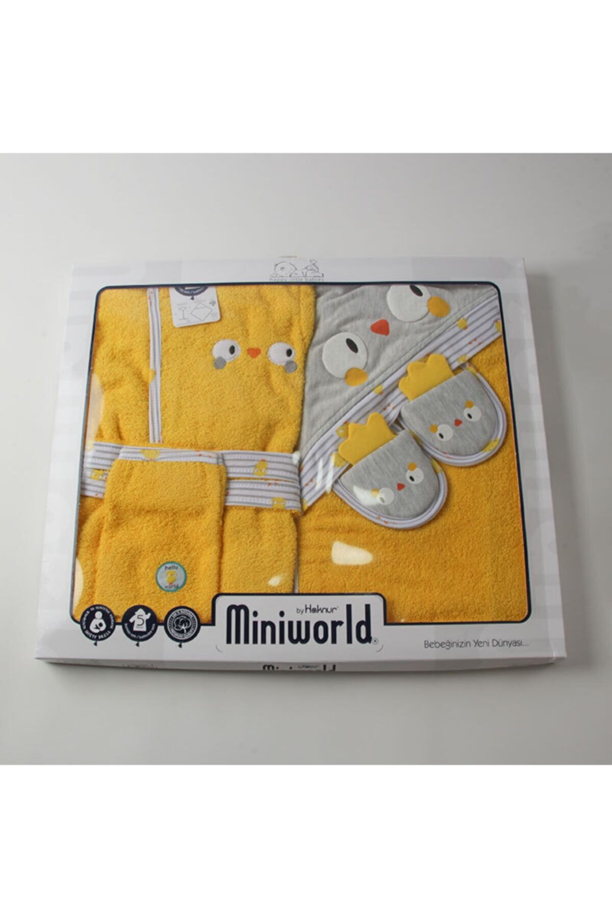 Unisex Bebek Sarı Civcivli Bornoz Set