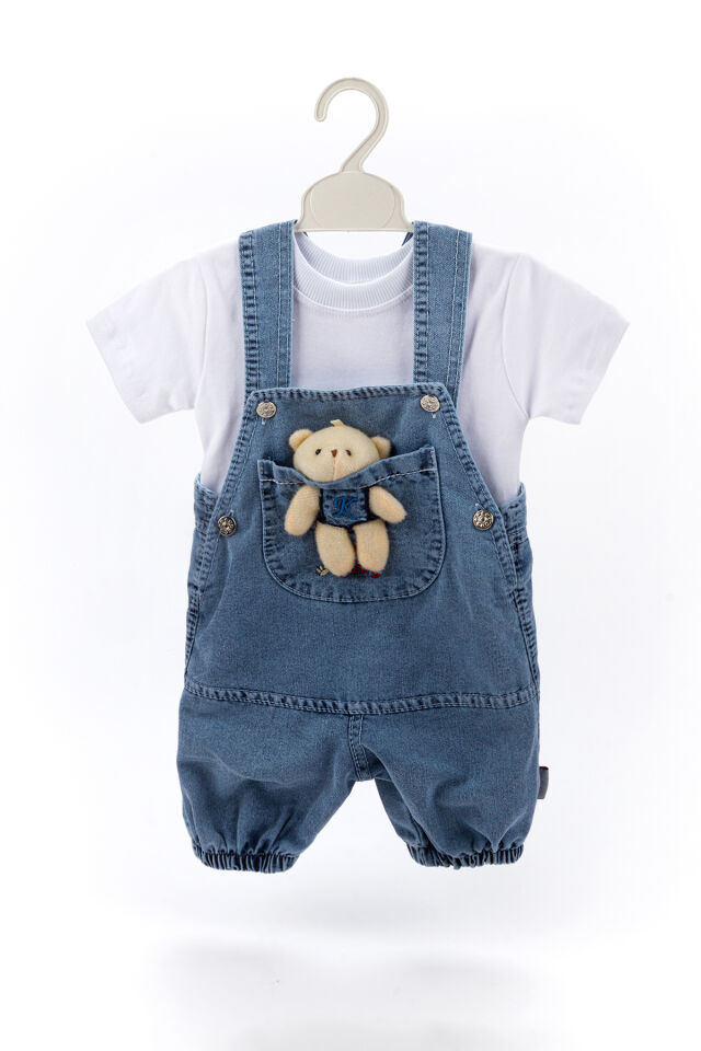 Denim Salopet Beyaz Tişört Ikili Takım Denim - 3 Ay