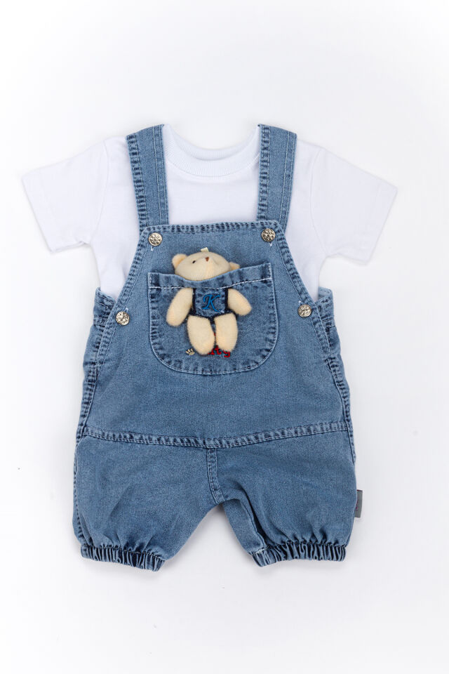 Denim Salopet Beyaz Tişört Ikili Takım Denim - 3 Ay
