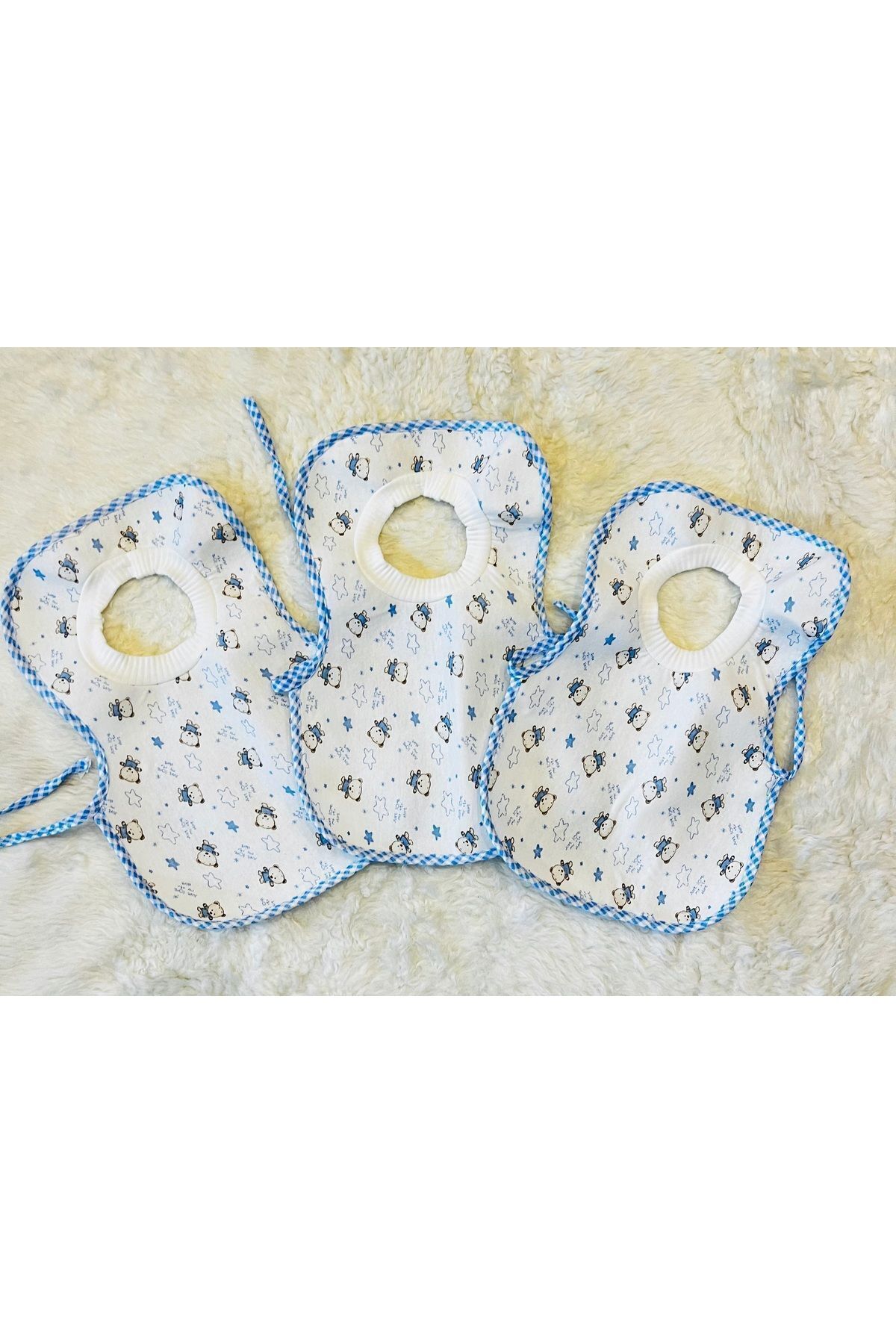 3’lü Ayıcıklı Sıvı Geçirmez Boyundan Geçmeli Kız Erkek Bebek Çocuk Büyük Önlük