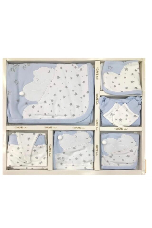 Erkek Bebek Mavi Yıldızlı Good Night Nakışlı 10'lu Hastane Çıkış Set