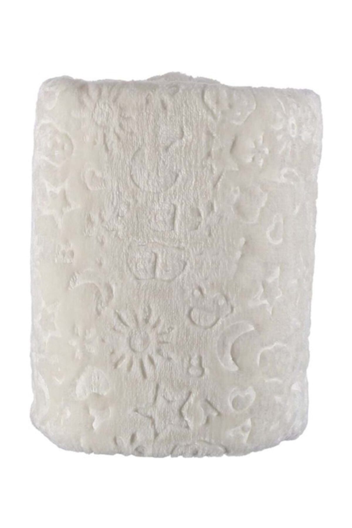 Kuzum Bebe Premium Kabartmalı Peluş Bebek Battaniyesi Krem Not. (MEVSİMLİK INCEDİR.)