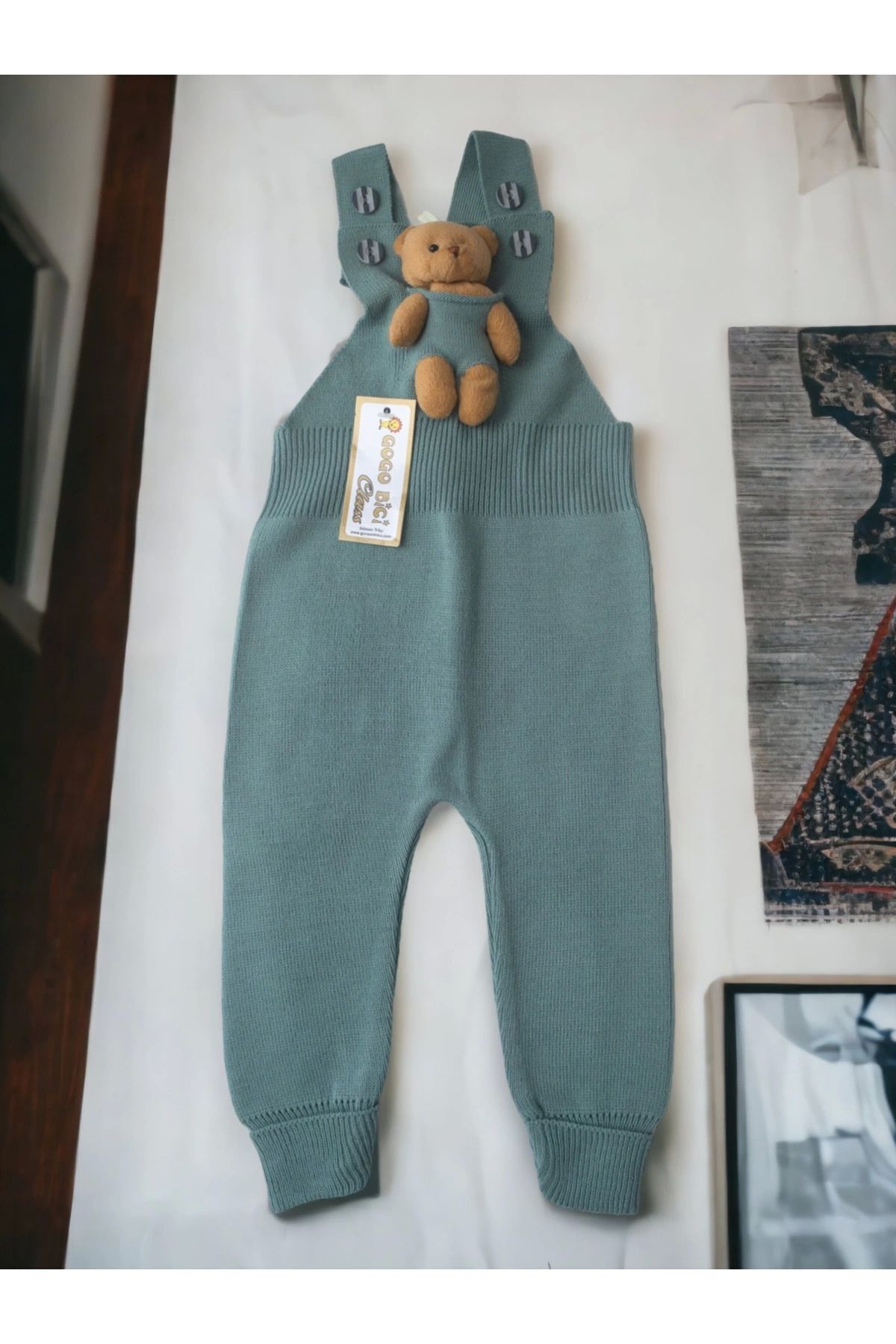 Ayıcıklı Düğmeli Bebek Çocuk Triko Salopet lila Mint - 4-5 Yaş