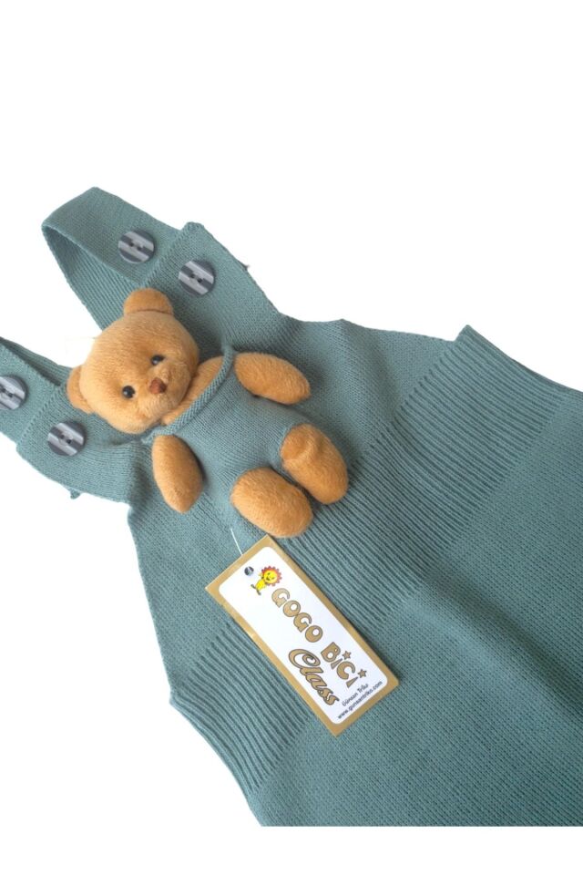 Ayıcıklı Düğmeli Bebek Çocuk Triko Salopet lila Mint - 1-2 Yaş