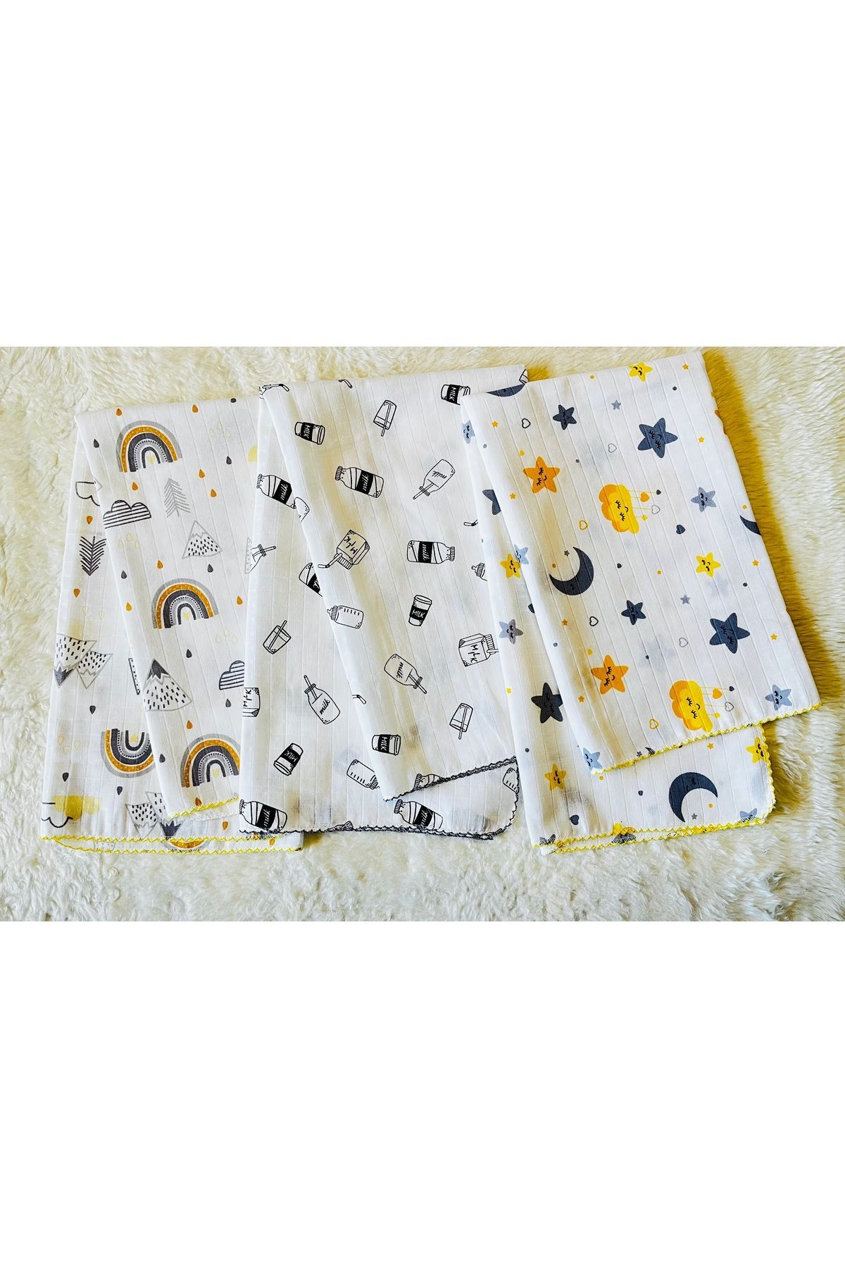 3’lü Müslin Kız Erkek Bebek Kundak Battaniye