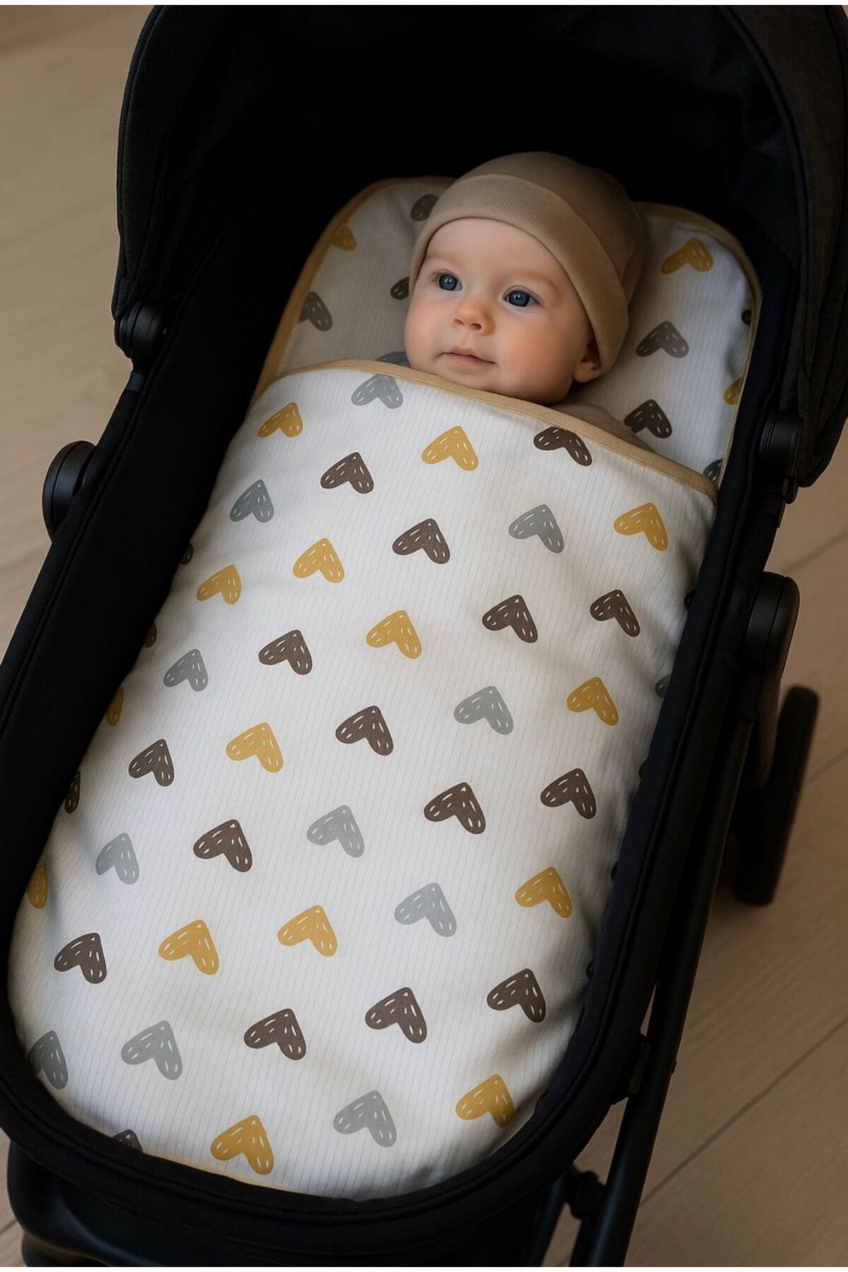 Kahve kalp fitilli kumaş pamuk kundak bebek battaniyesi