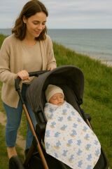 Mavi Yıldız Ay figürlü müslin bebek kundak battaniye