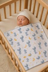 Mavi Yıldız Ay figürlü müslin bebek kundak battaniye