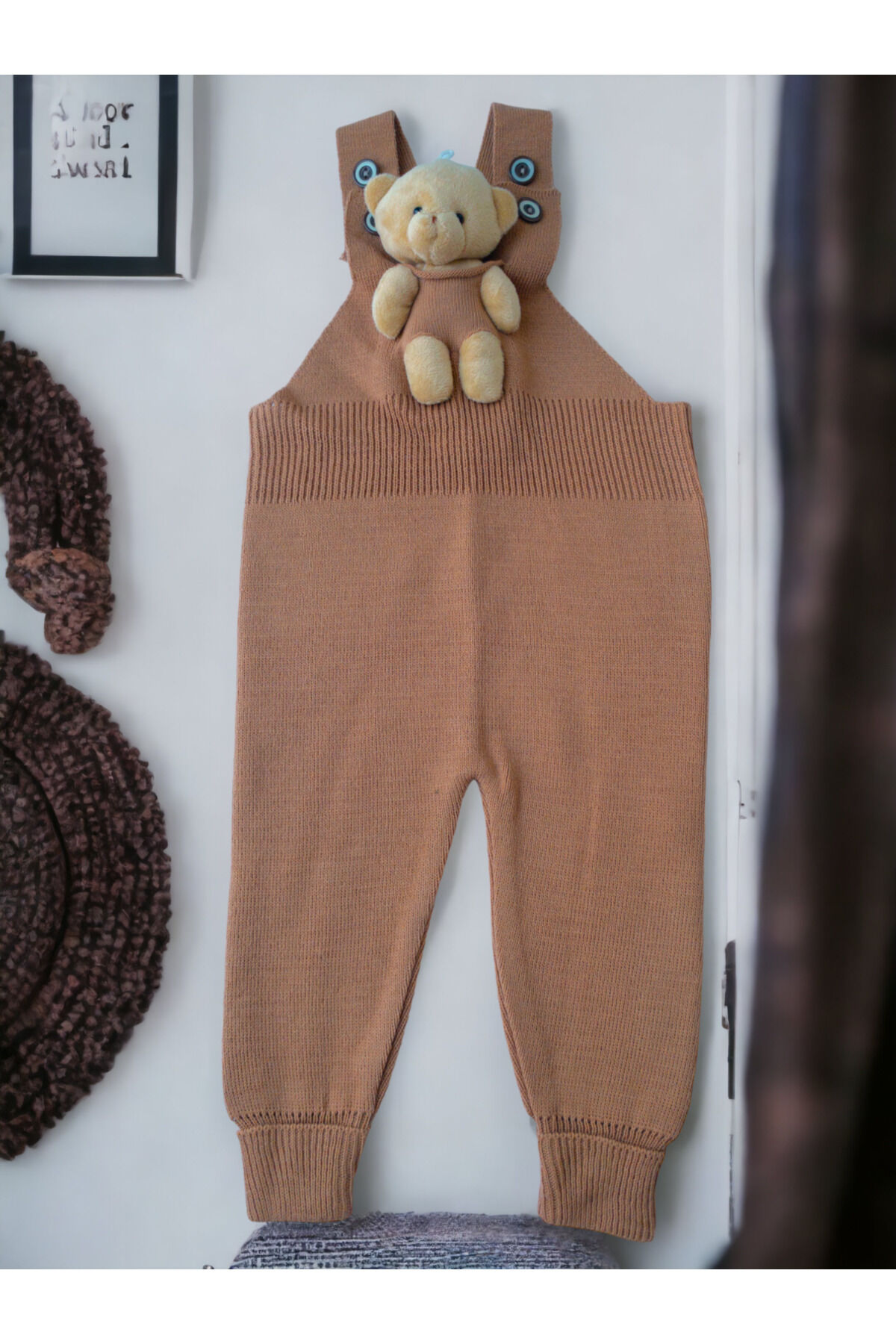Ayıcıklı Düğmeli Bebek Çocuk Triko Salopet lila Kahverengi - 4-5 Yaş